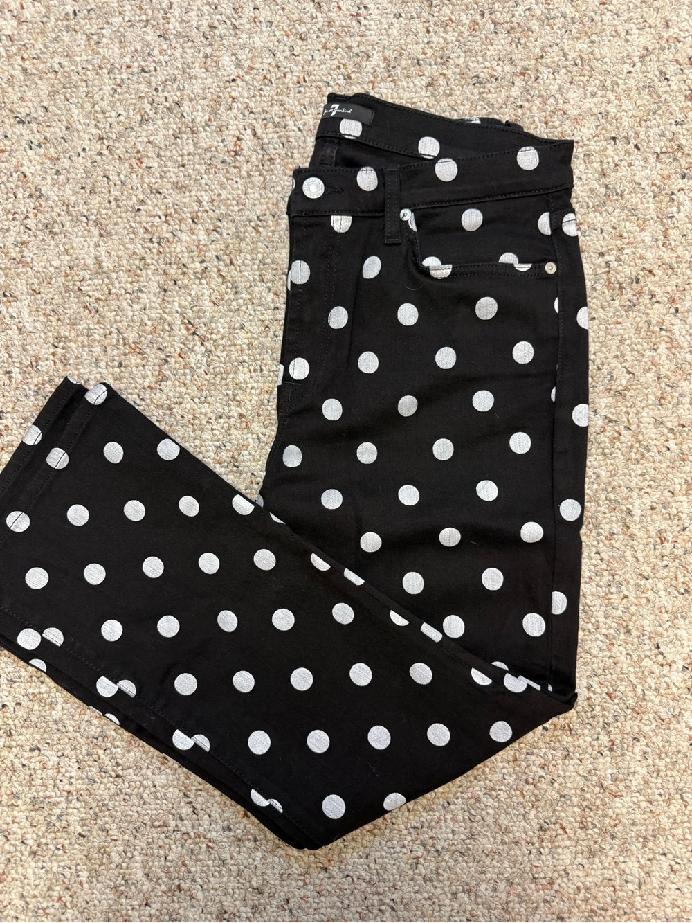 7 For All Mankind Black & White Polka Dot Cropped Pants